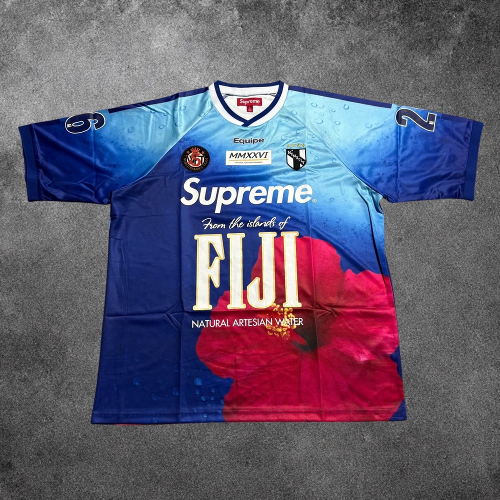 Supreme Fiji Soccer Jersey Mens Large Blue Red Hibiscus Water SS24